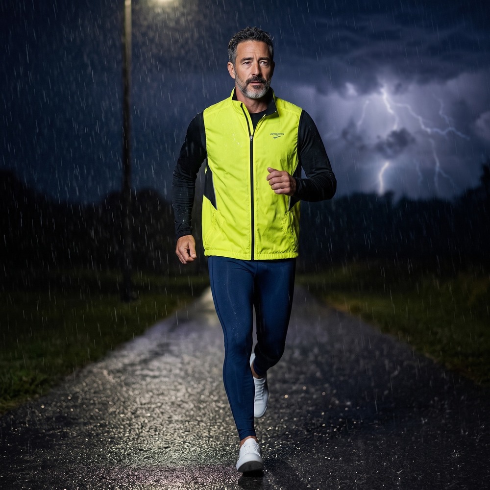 Brooks Mens Shelter Technology Running Vest Neon Yellow Black Reflective Large